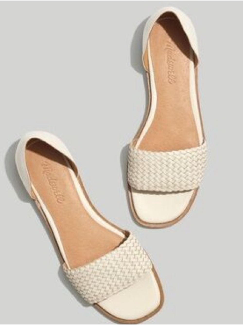 Woven Strap Open-Toe Flat Sandals - Cream